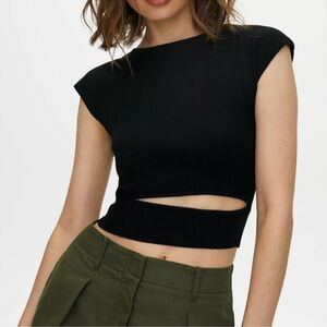 Aritzia Wilfred Knit Cut-Out Top Yacine Black XS